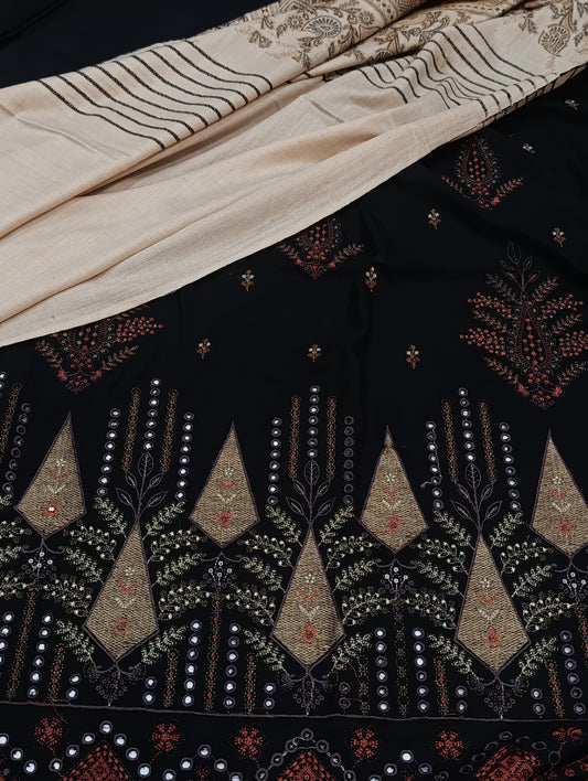 Dhanak 3PC Suit with Wool ACRYLIC Shawl HNF BLACK
