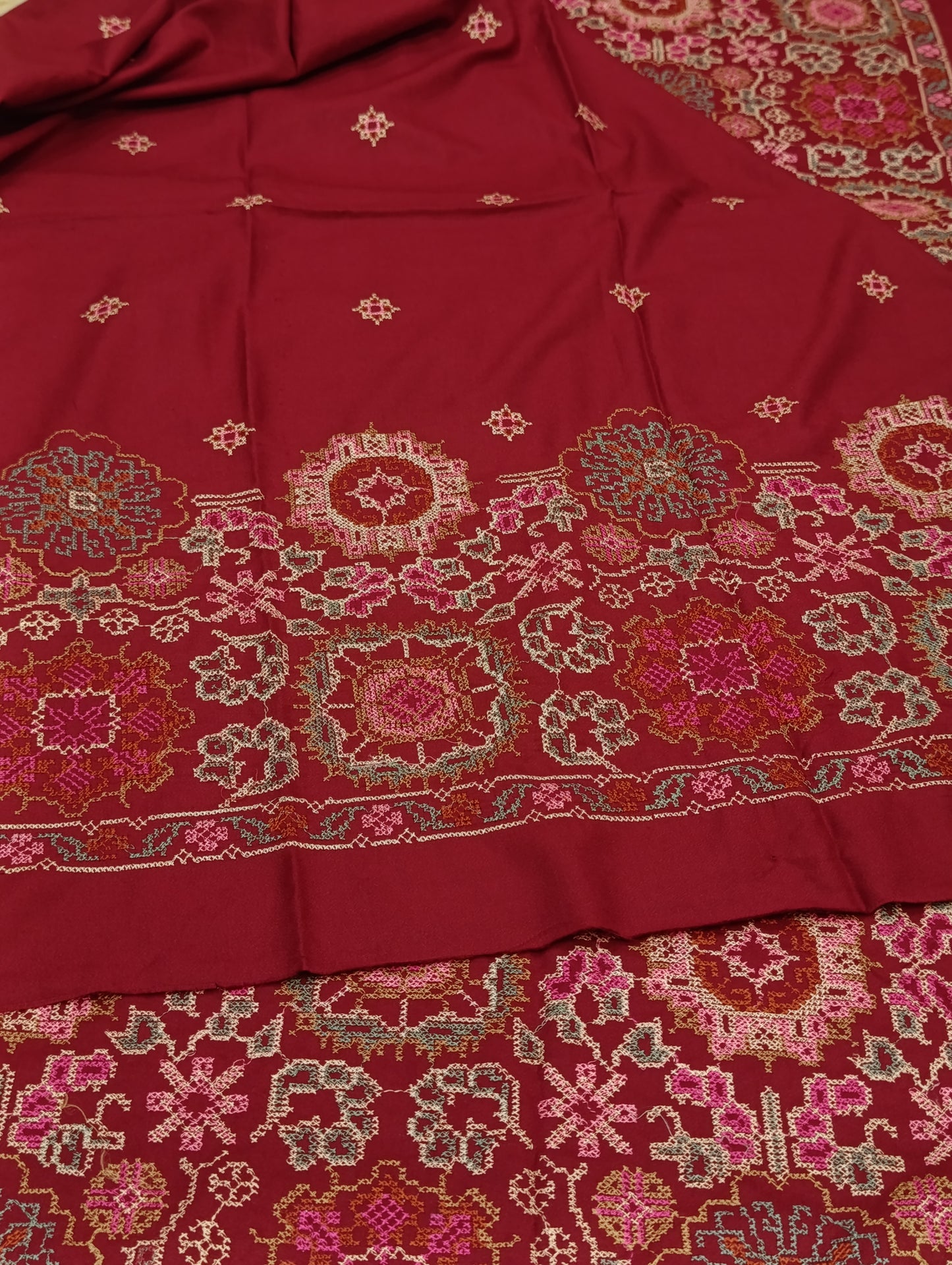 Bareeze inspired cross stitch shawl heavy 3pc MAROON