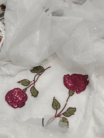 3PC FANCY CHIFFON SEQUENCE WORK NUREH WHITE
