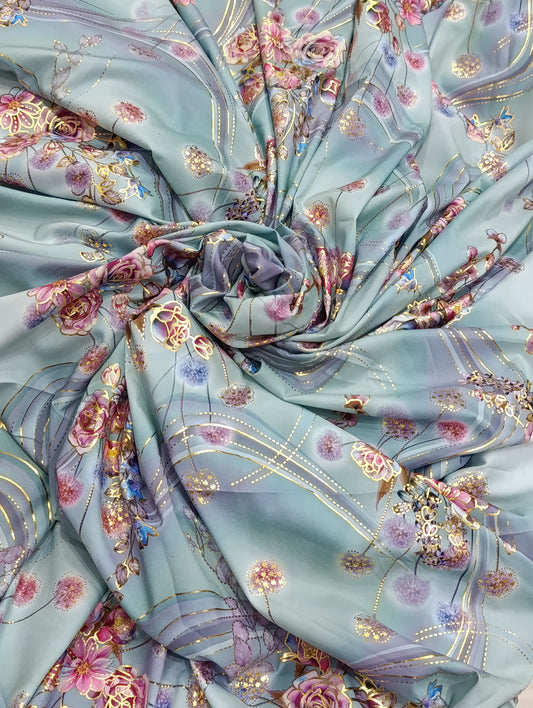 2PC CHINA SILK GOLD STAMP SKY BLUE