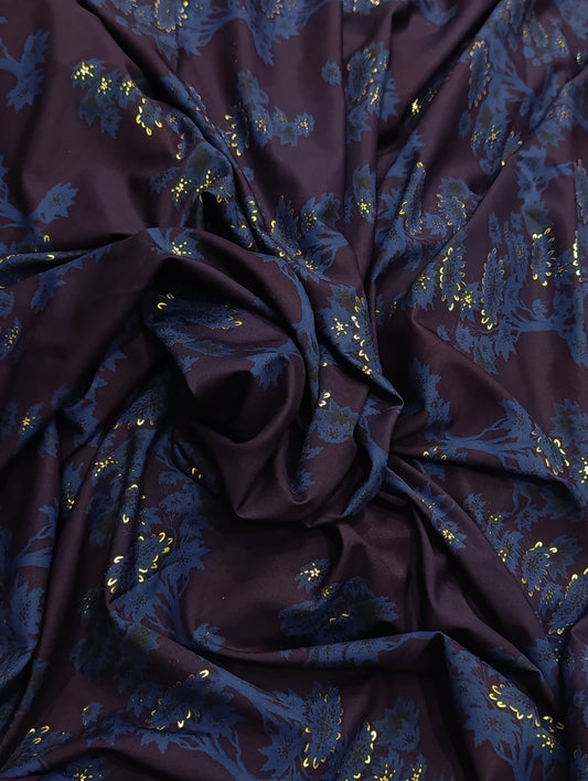 2PC CHINA SILK GOLD STAMP PLUM BLUE