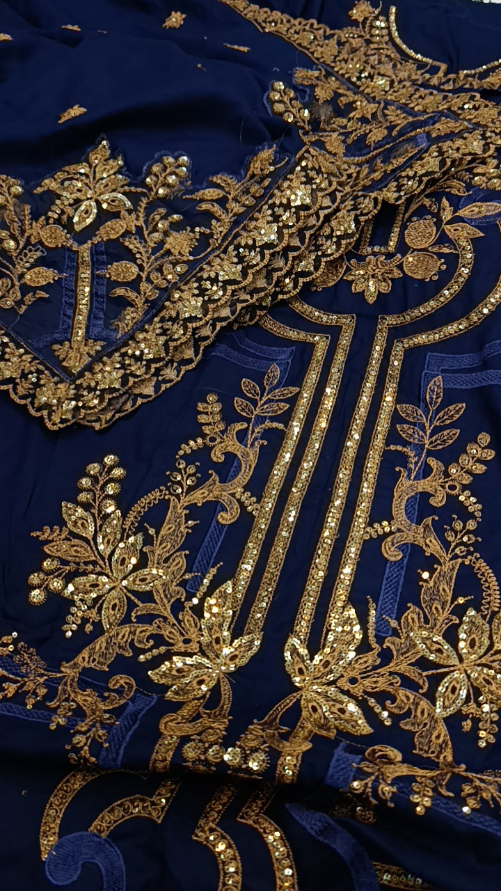 3pc blue golden patii dhankh
