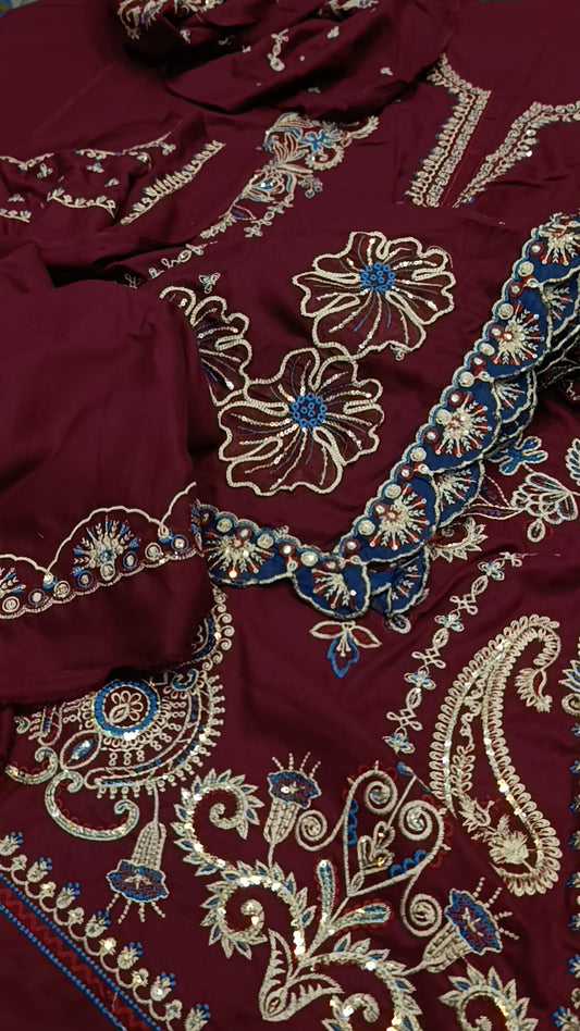 3pc Ravira  dark Mehroon  dhankh