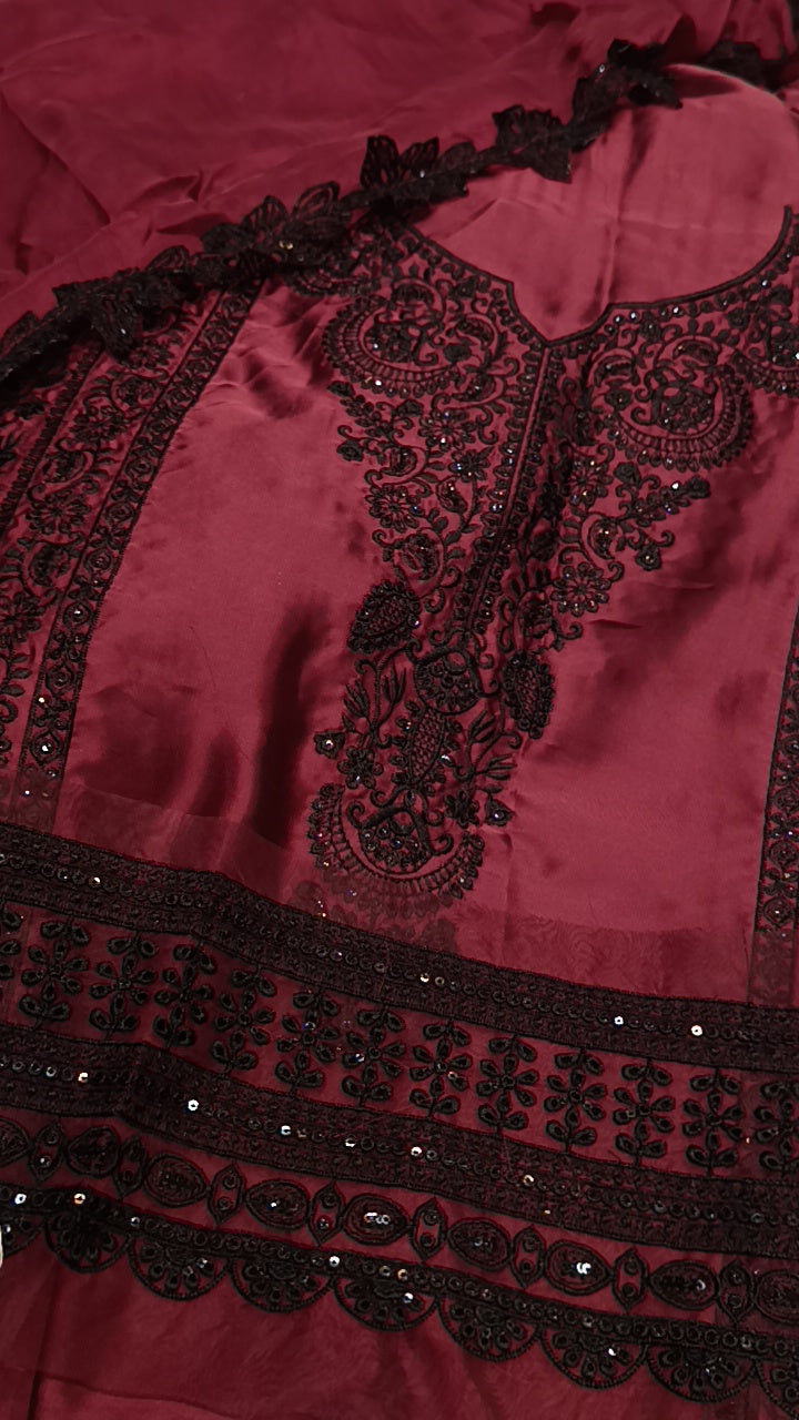 3pc mehroon Zara sharyar silk