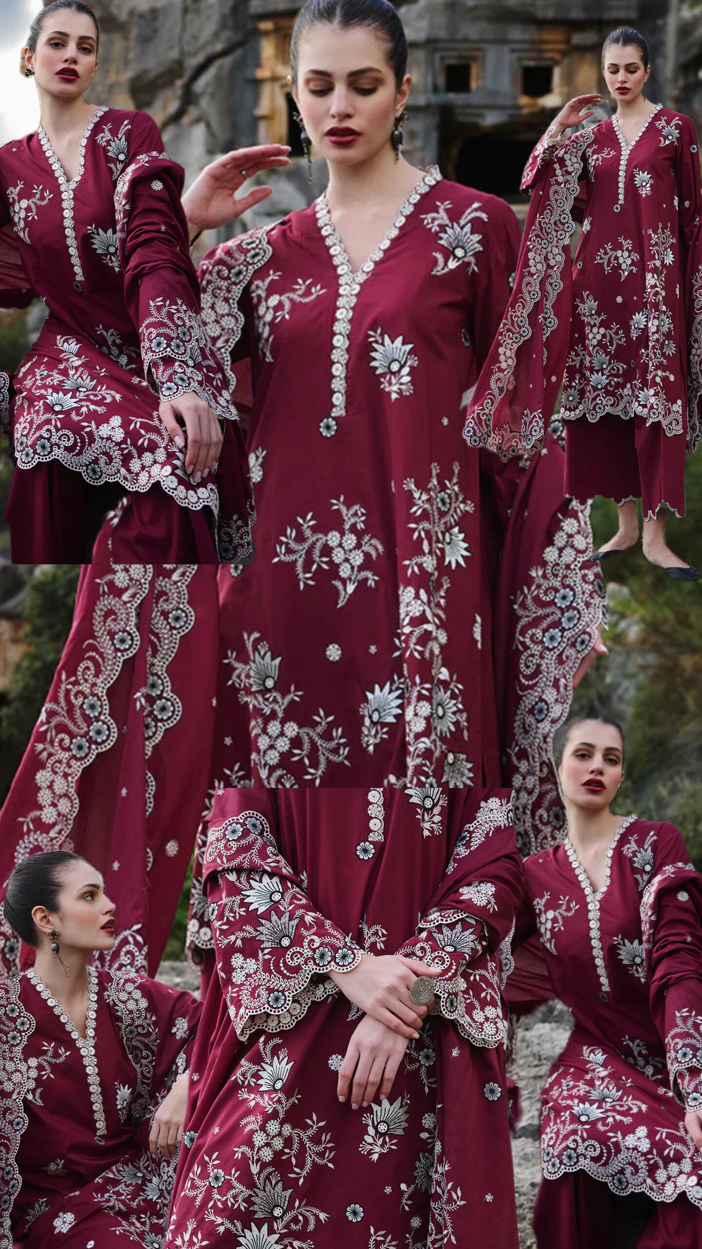 3pc Hussain rehar mahroon