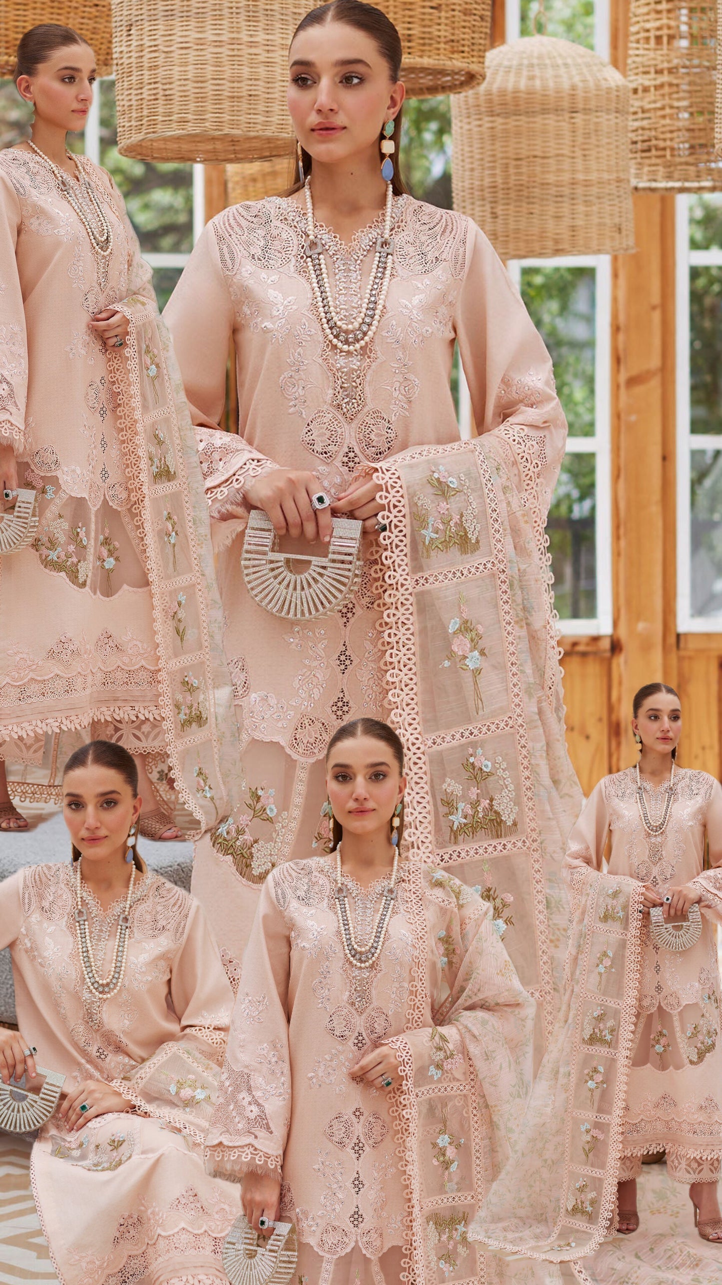 3pc Luxury lawn elaf kashee pink