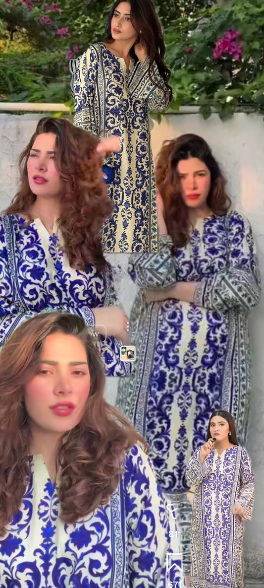 2pc blue white all rounder swiss lawn