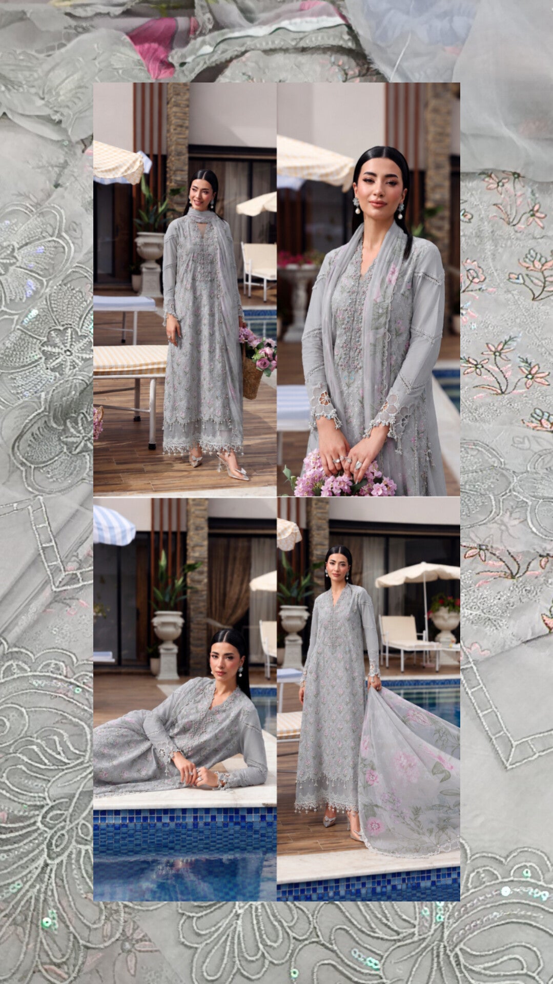 3pc Grey maria b limited lawn