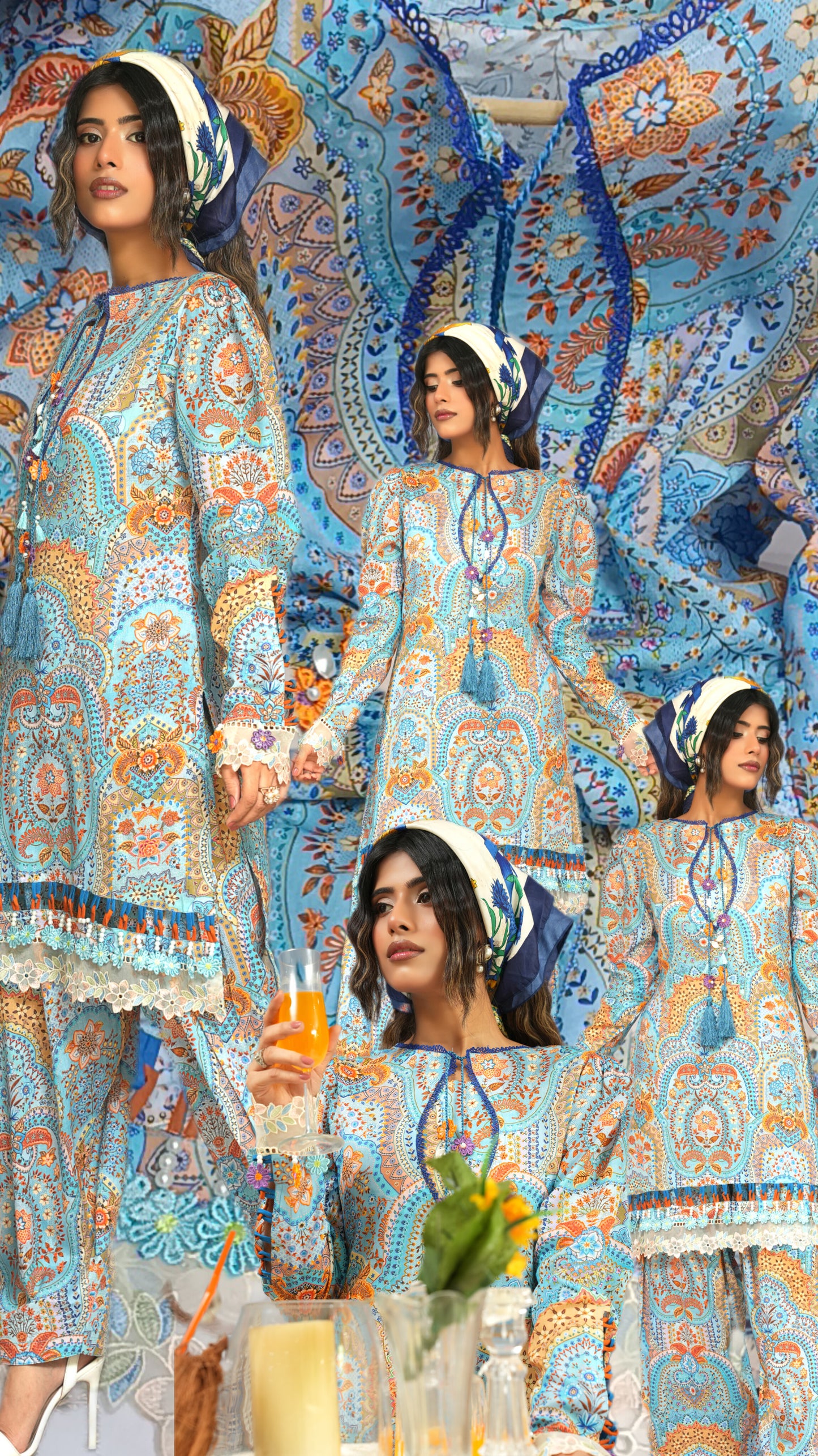 2pc unstitched R prints Akaaash lawn