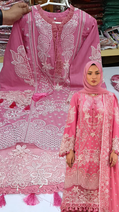 Stitched 3pc pink Blossoms lawn