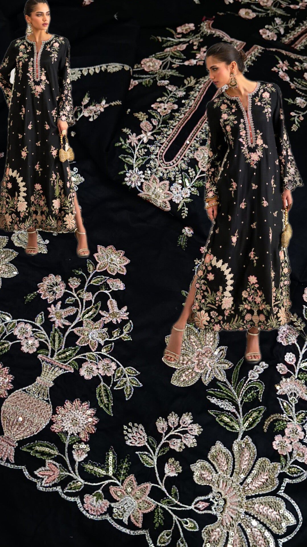 2pc Ethnic Meera kaftan black