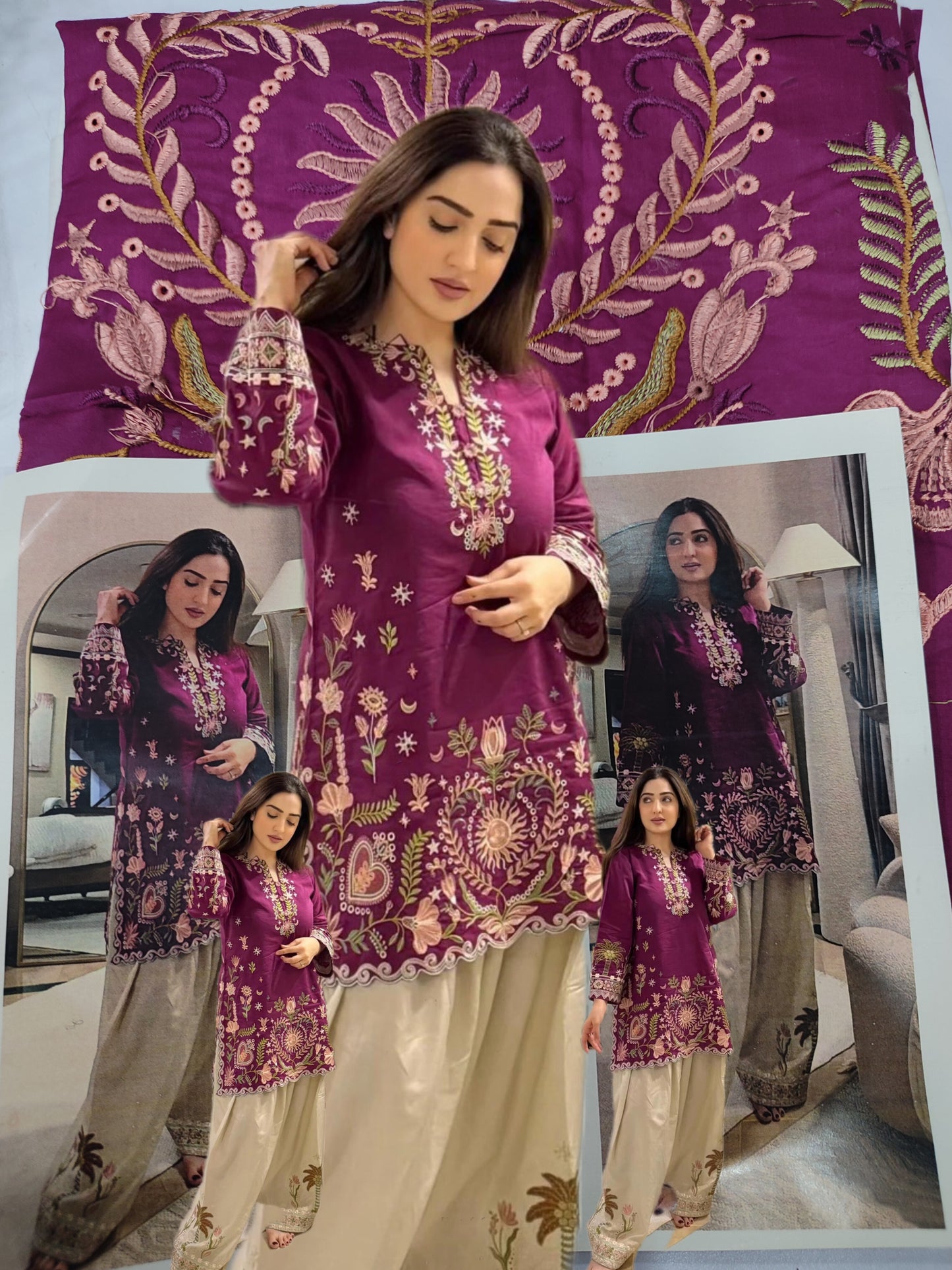 2pc ethnic magenta lawn