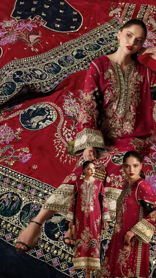 2pc Ethnic Anari red silk