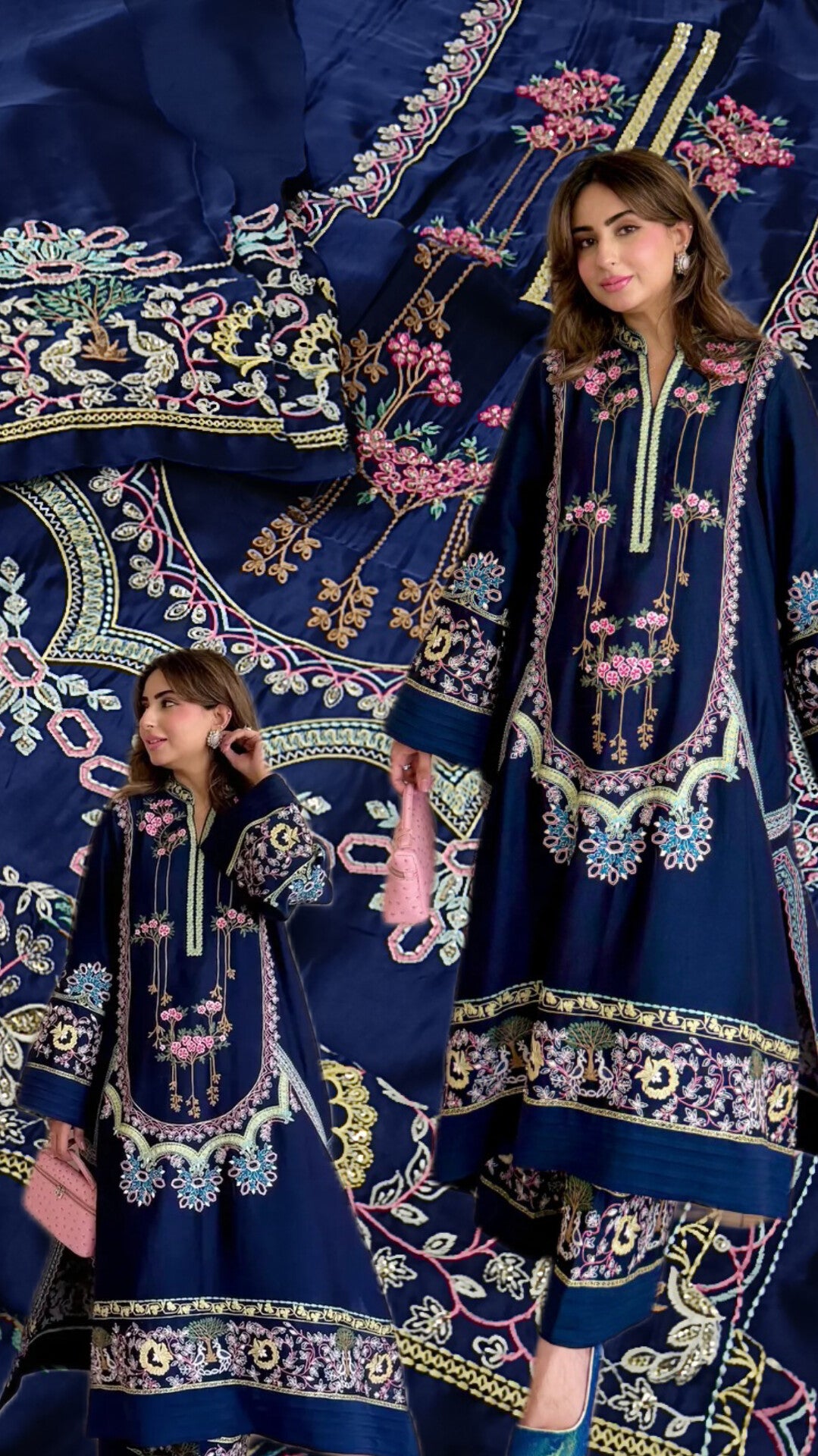 2pc akansha royal blue silk
