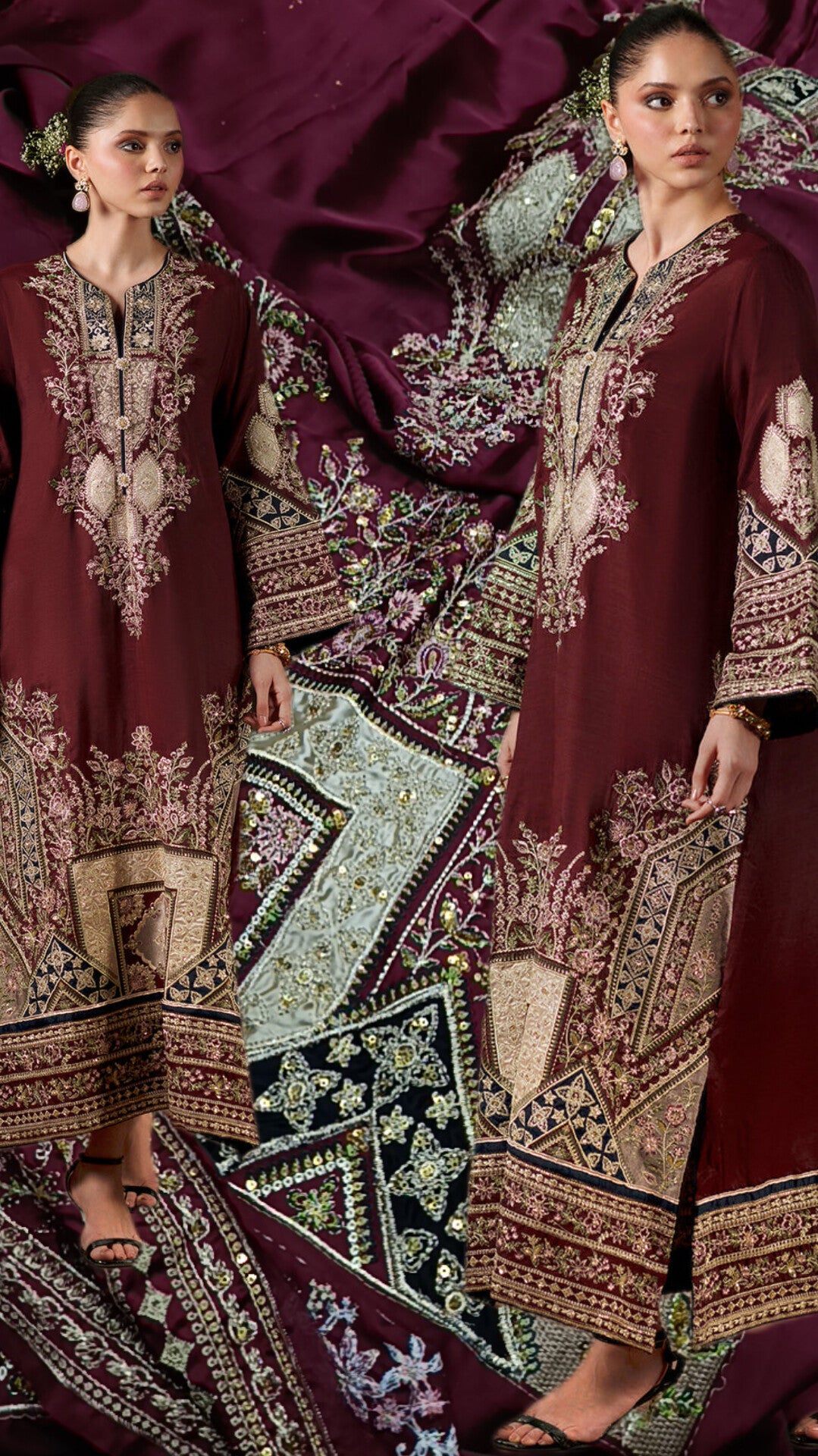 2pc stylish luxurious mehroon