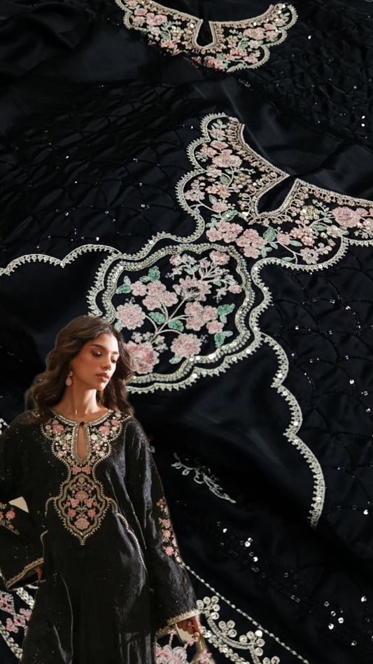 2pc silk black chamola