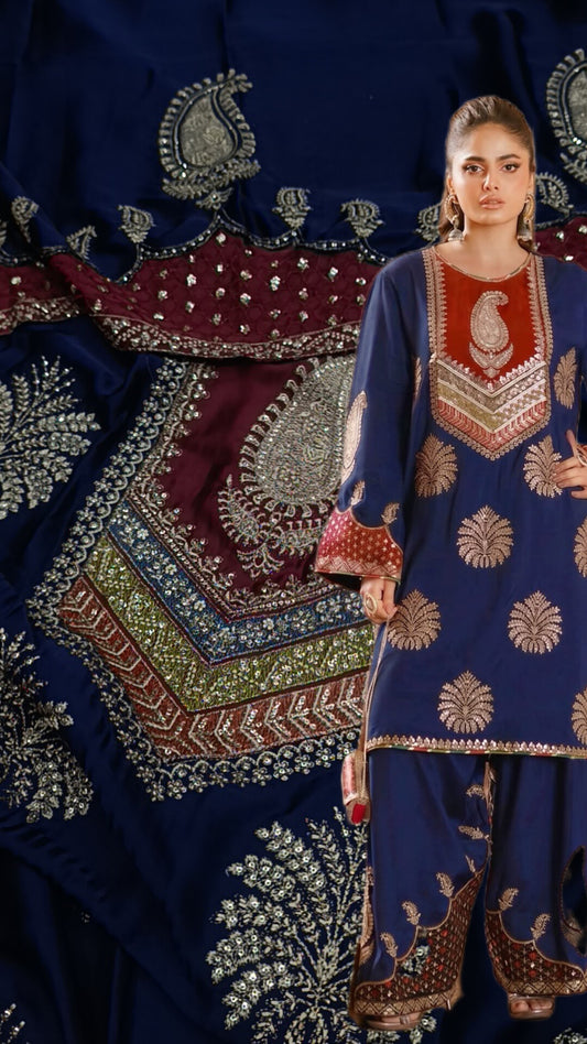 2pc suhana navy blue silk