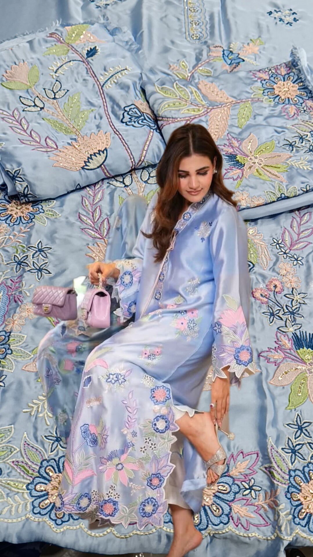 2pc power sky blue silk