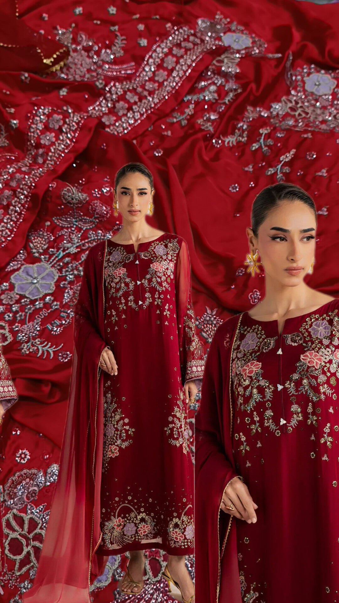 3pc Nureh pret red silk