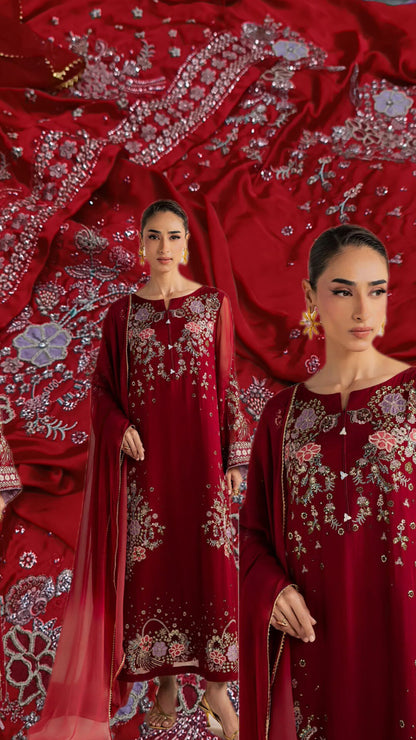 3pc Nureh pret red silk