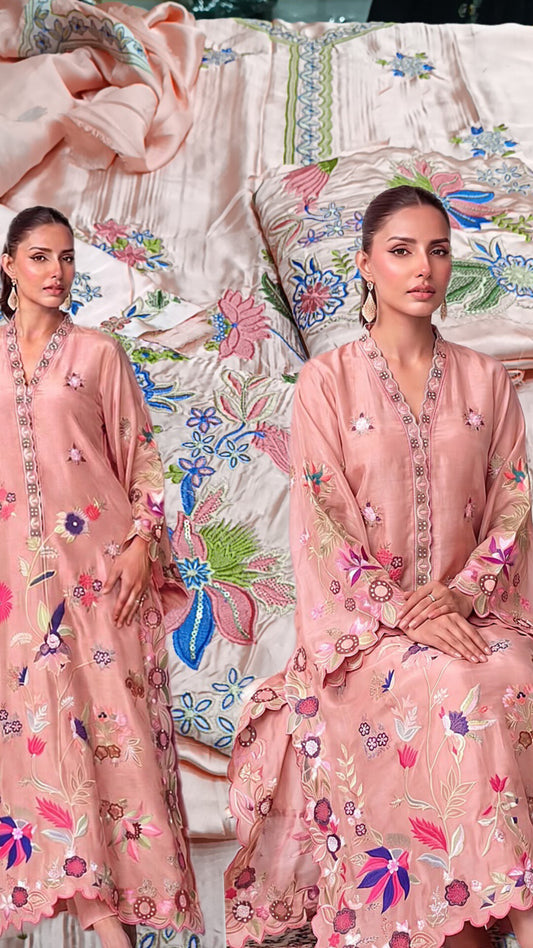 2pc power peach silk