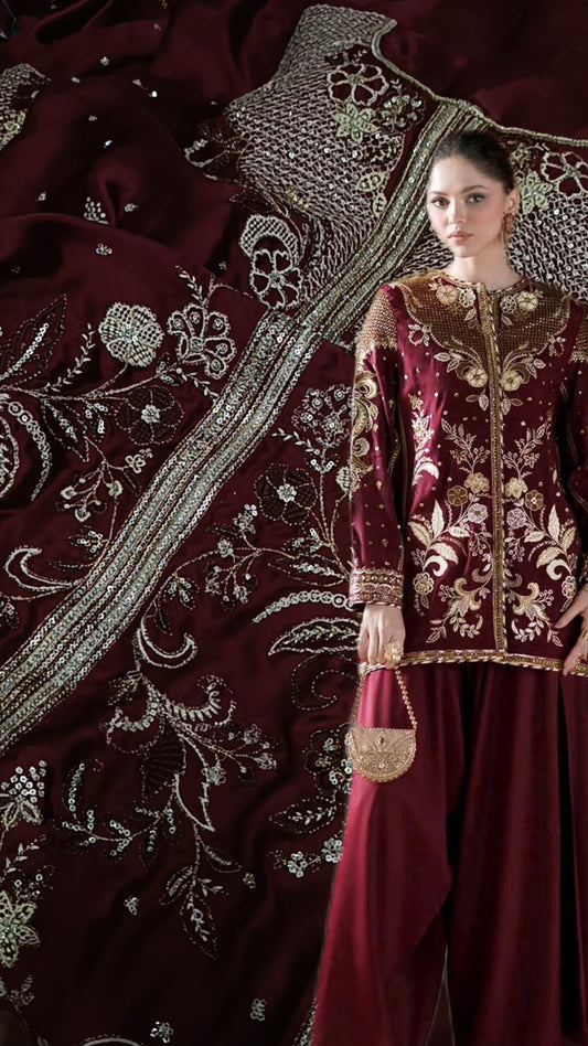 2pc flairsss  dresss mehroon silk