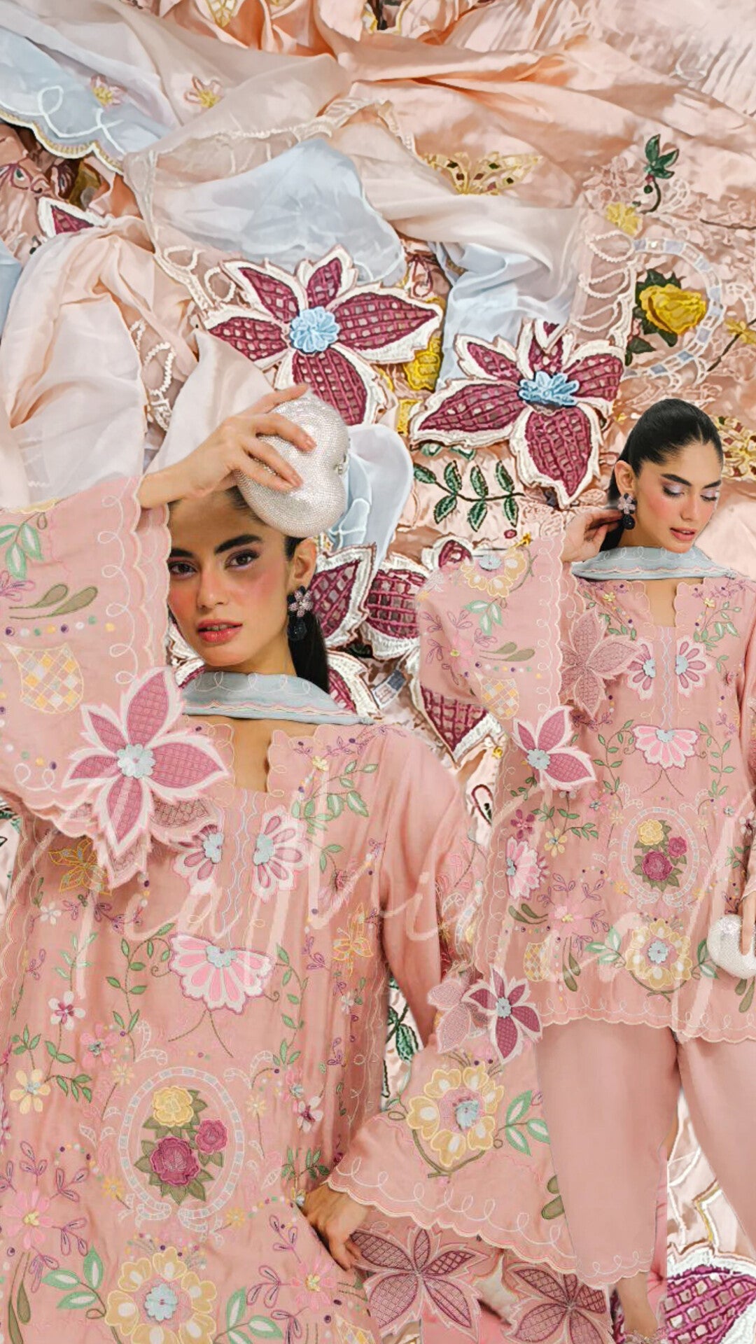 3pc silk Nia mia peachy pink silk