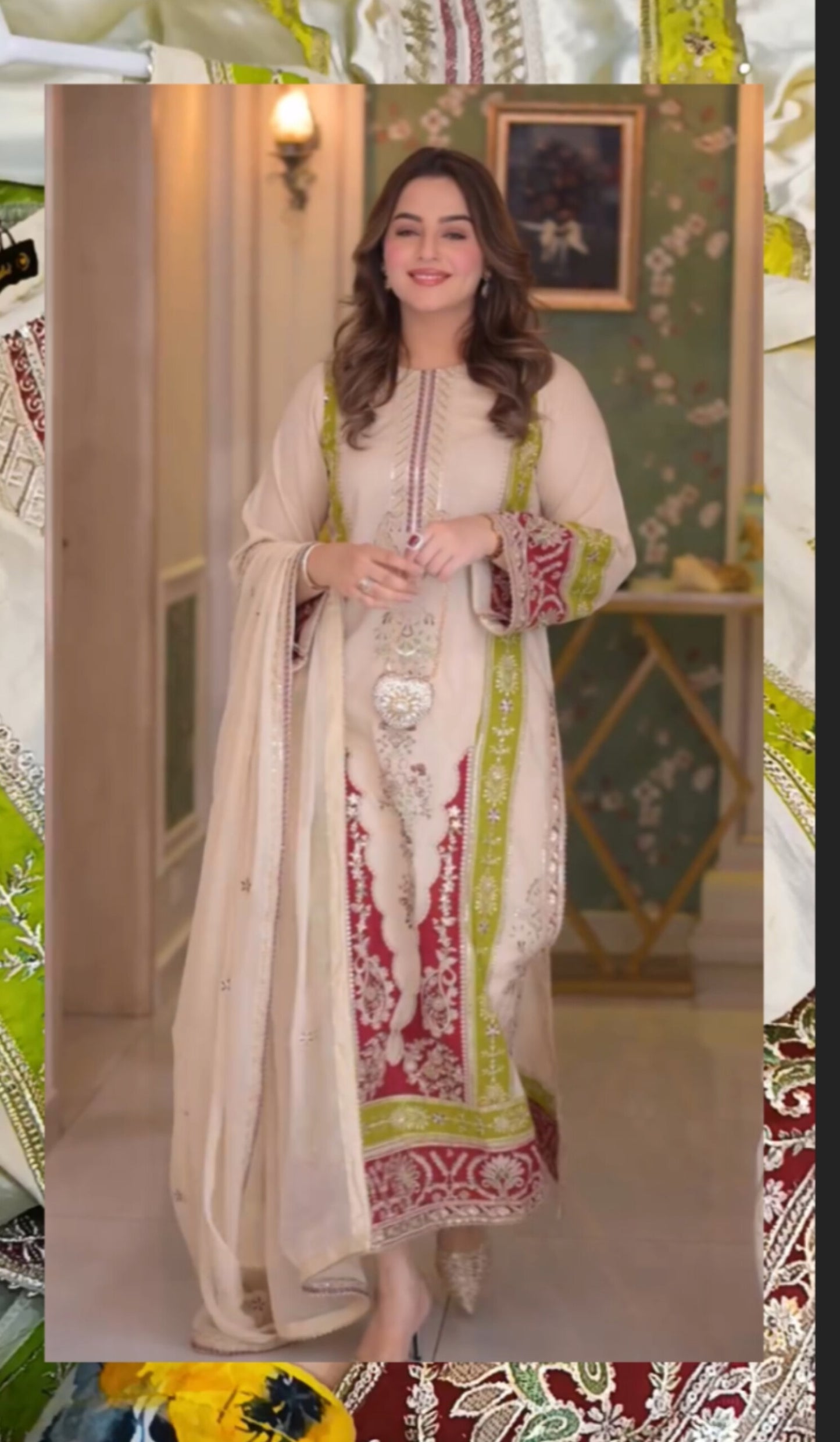 2pc ethnic cream roman silk