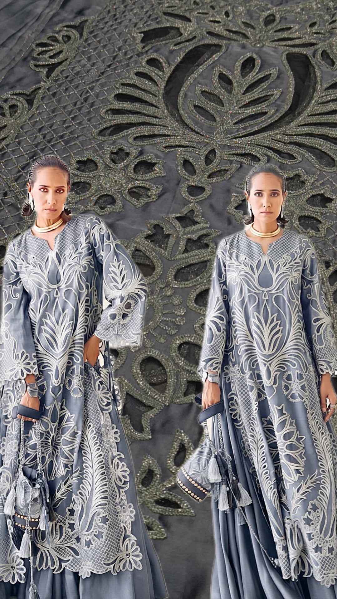 3pc grey Iqbal Hussain chantelle silk