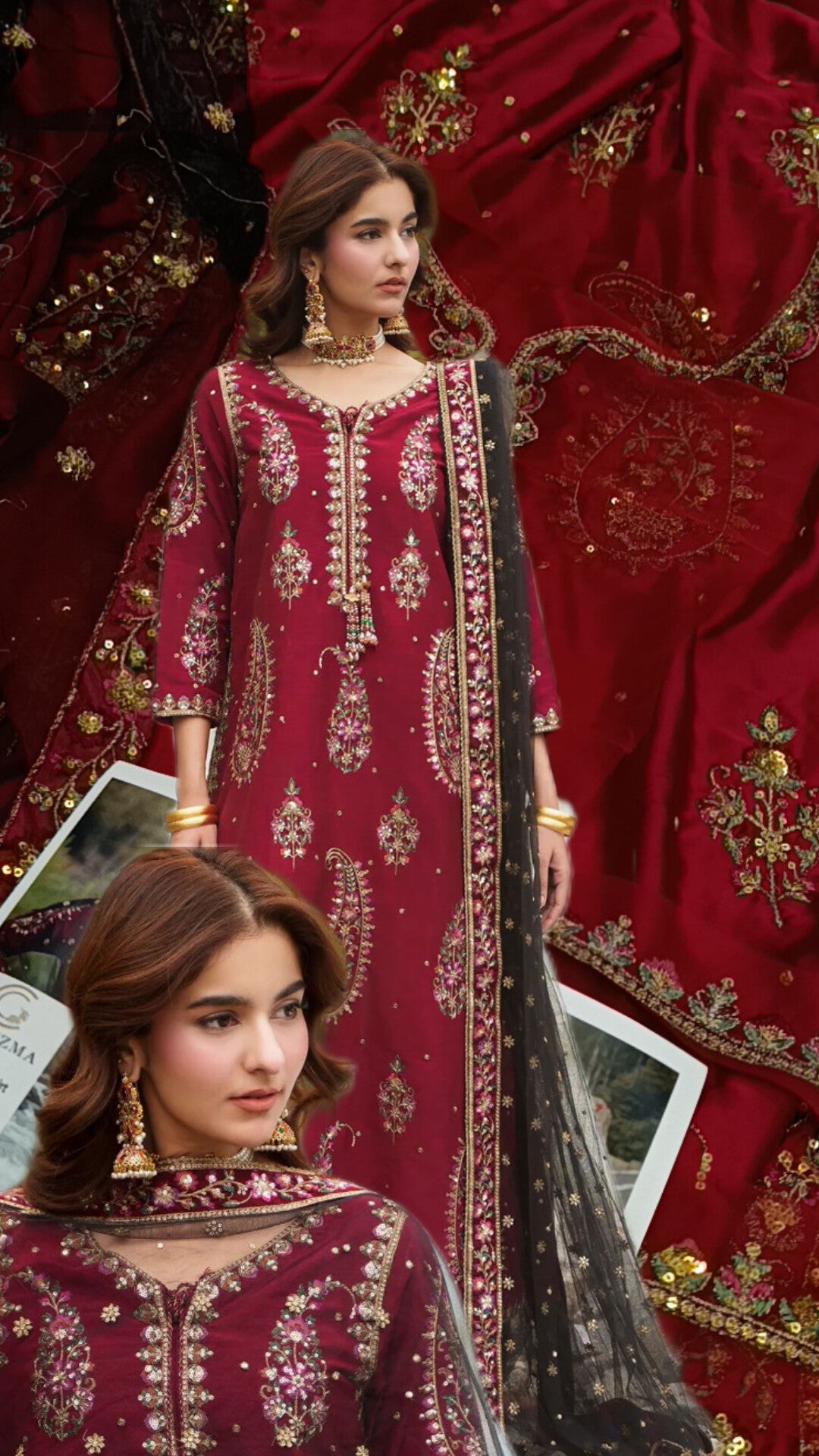 3pc gigga maal mehroon silk charisma