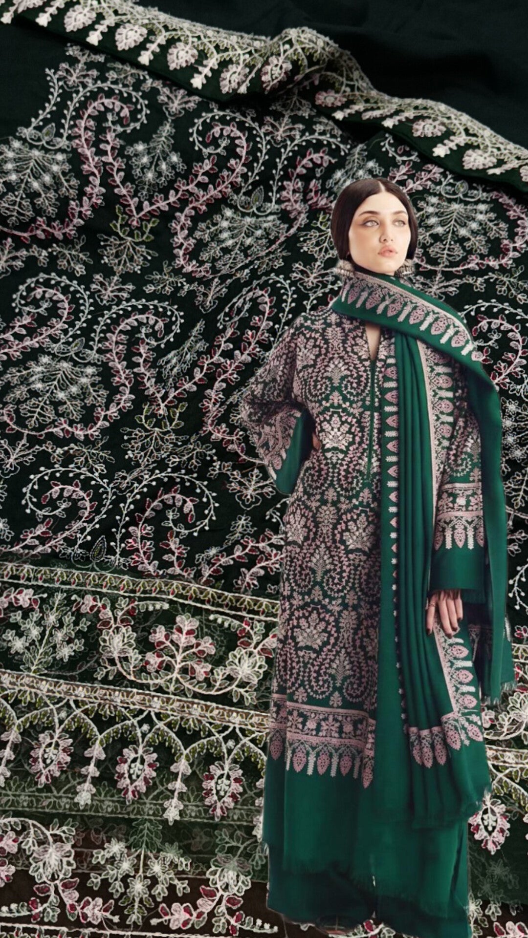 3pc Mira zaib green dhnakh