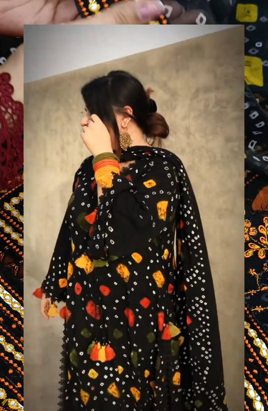 3pc lawn chunri black