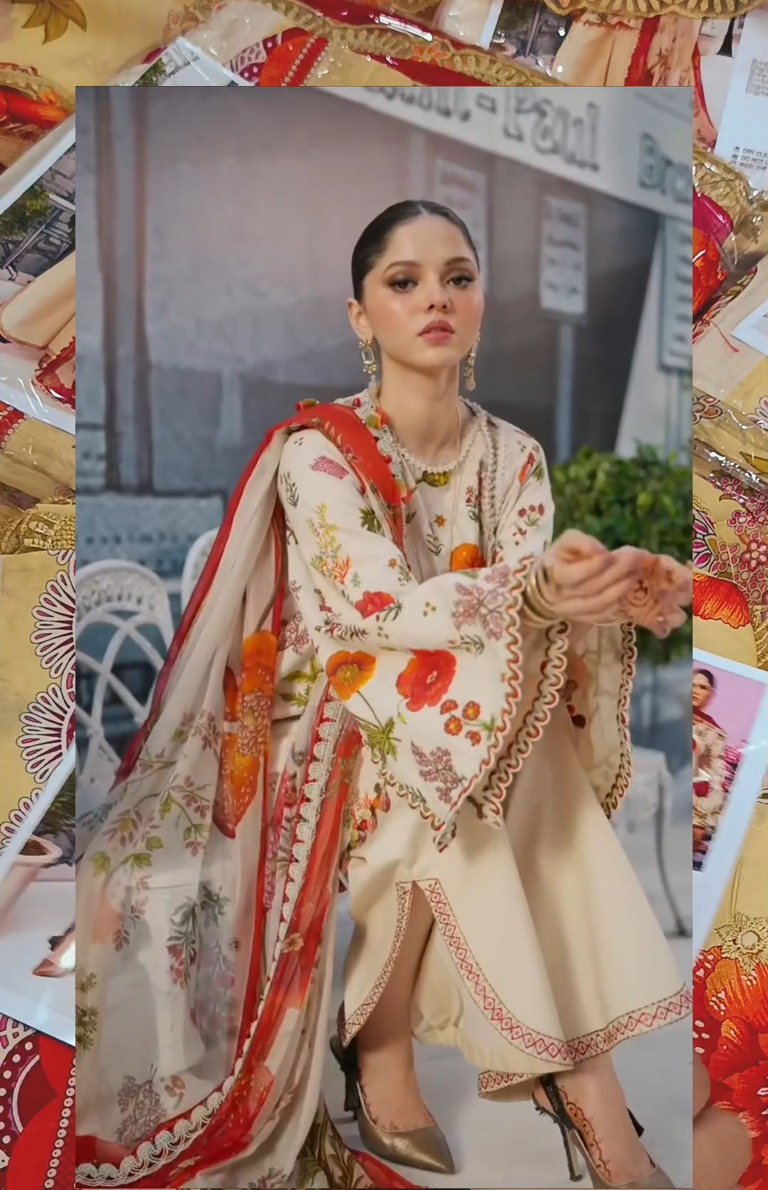 3pc jaan nisaar skin orange lawn