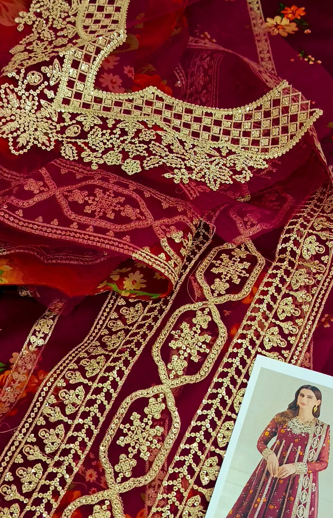 3pc Falak lawn maroon