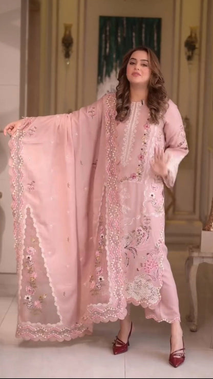 3pc Nisa baby pink lawn