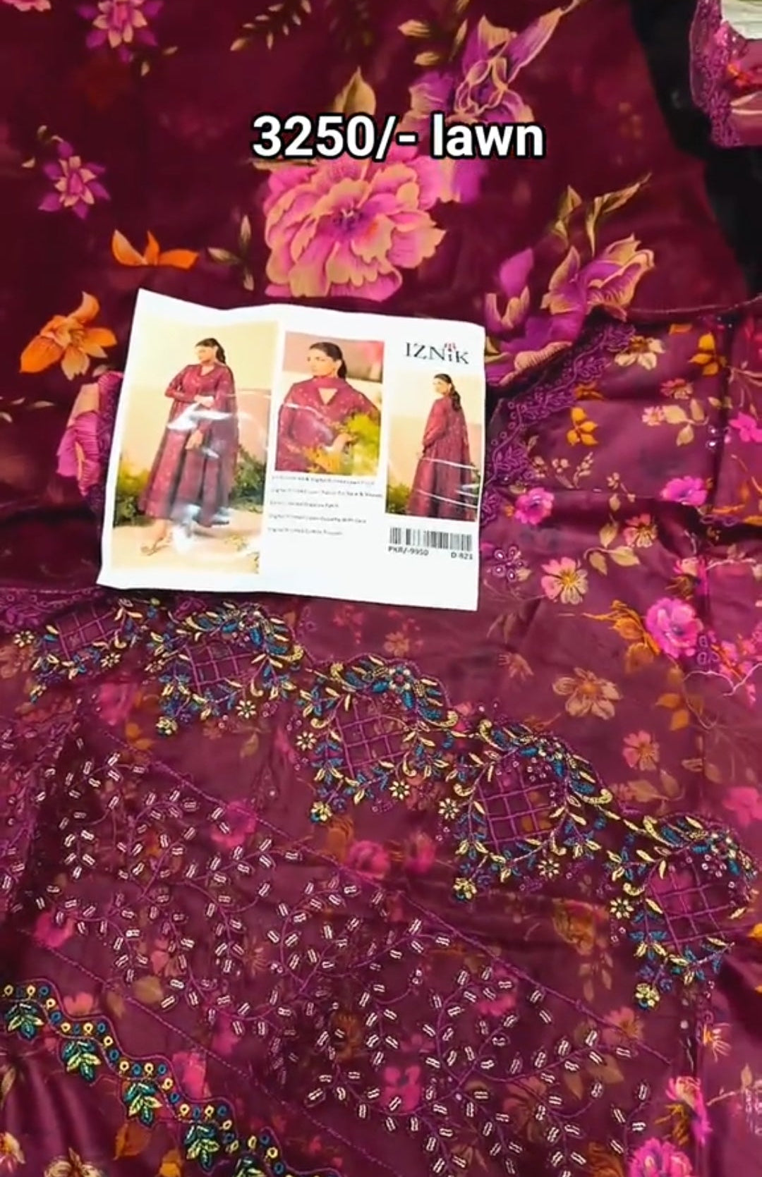 3pc iznik maroon lawn