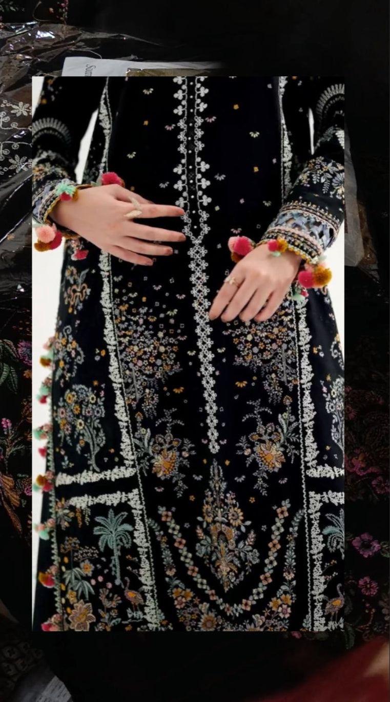 3pc lawn Hussain rehar black cloud