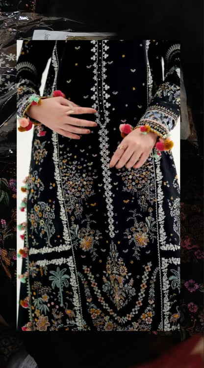 3pc lawn Hussain rehar black cloud