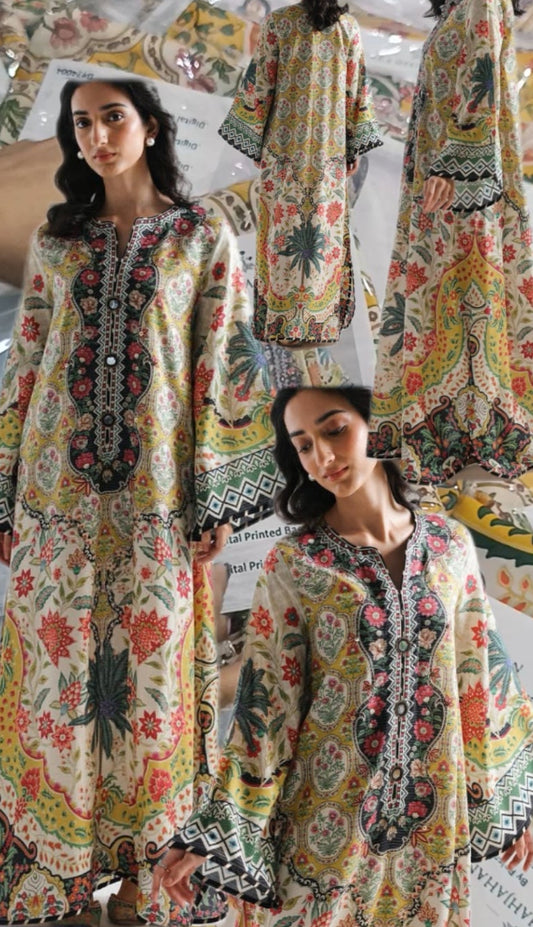 2pc Ethinc long kaftan yellow