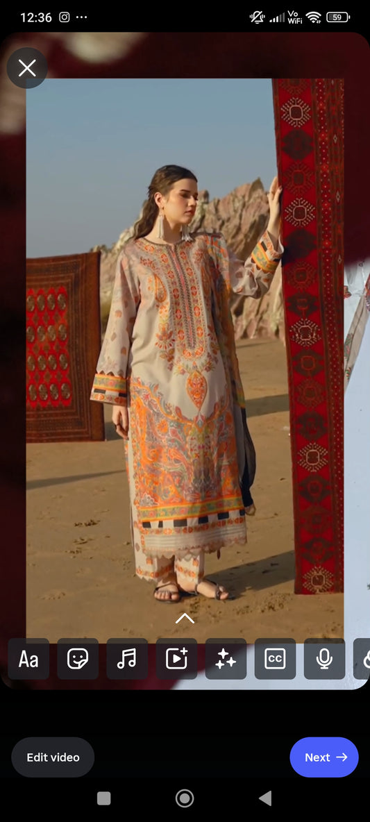 2pc swiss lawn charizma long kaftan
