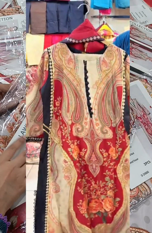 2pc kaftan maroon swiss lawn