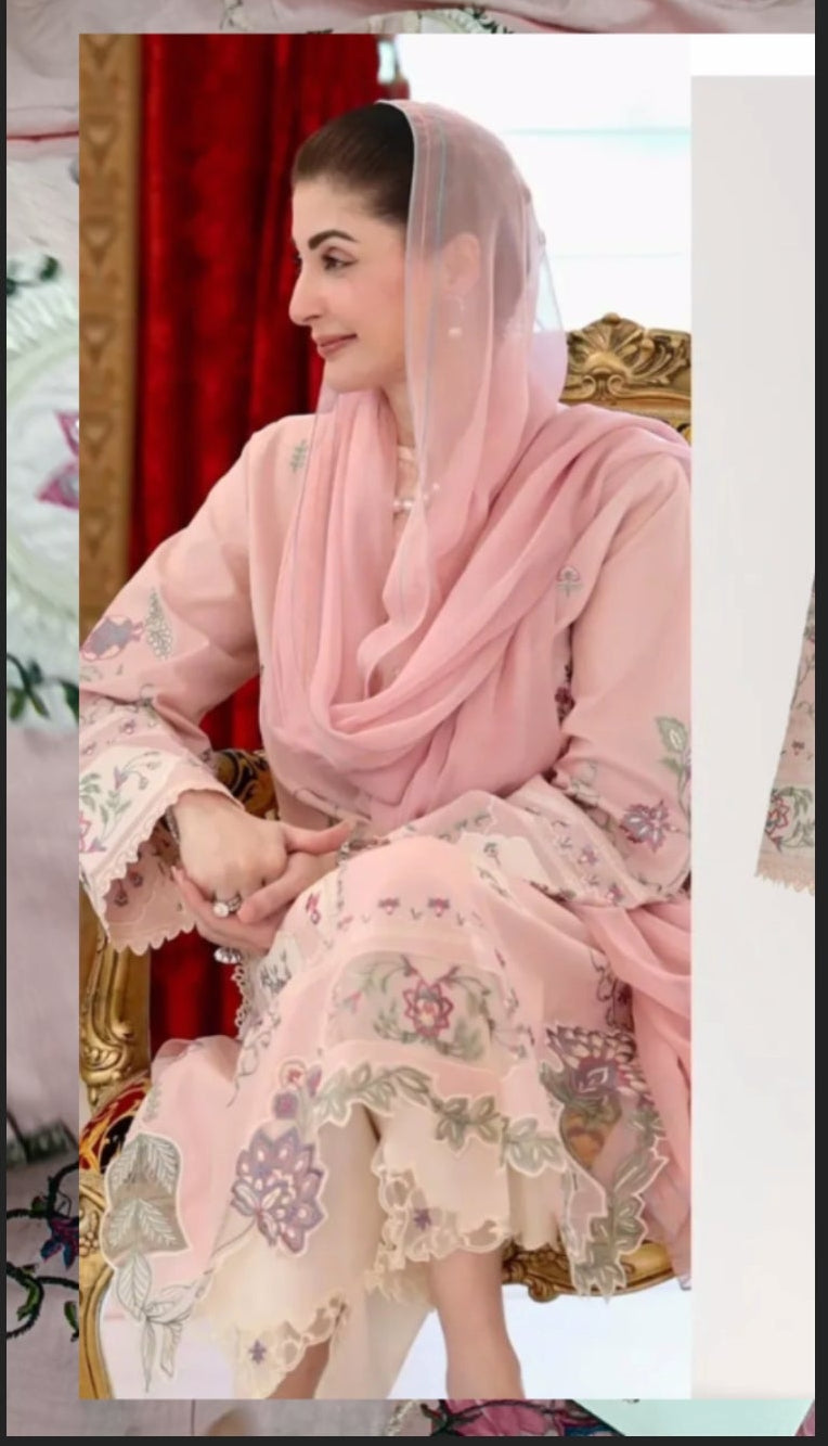 3pc mariam nawaz ethnic pink lawn