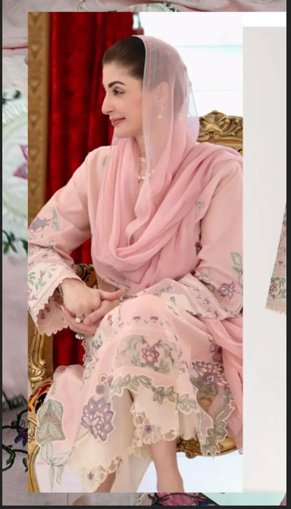3pc mariam nawaz ethnic pink lawn