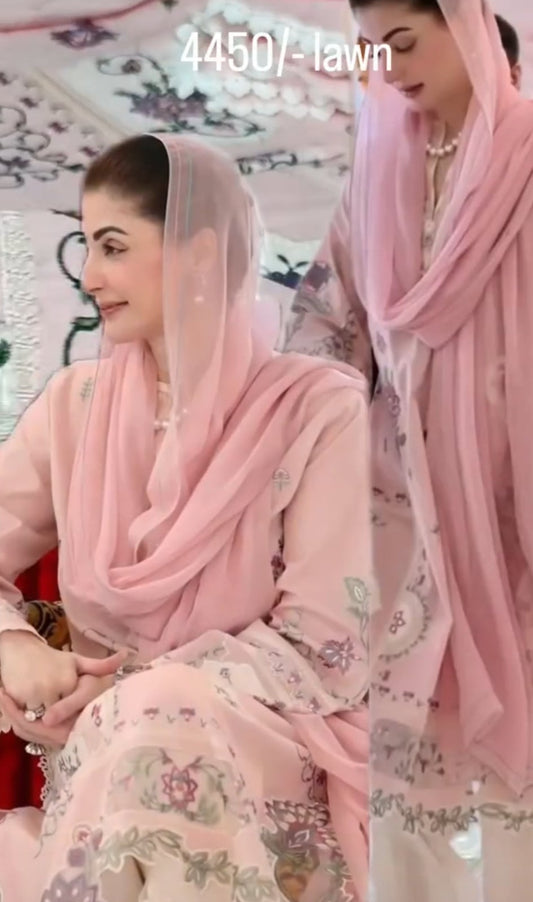 3pc mariam nawaz ethnic pink lawn