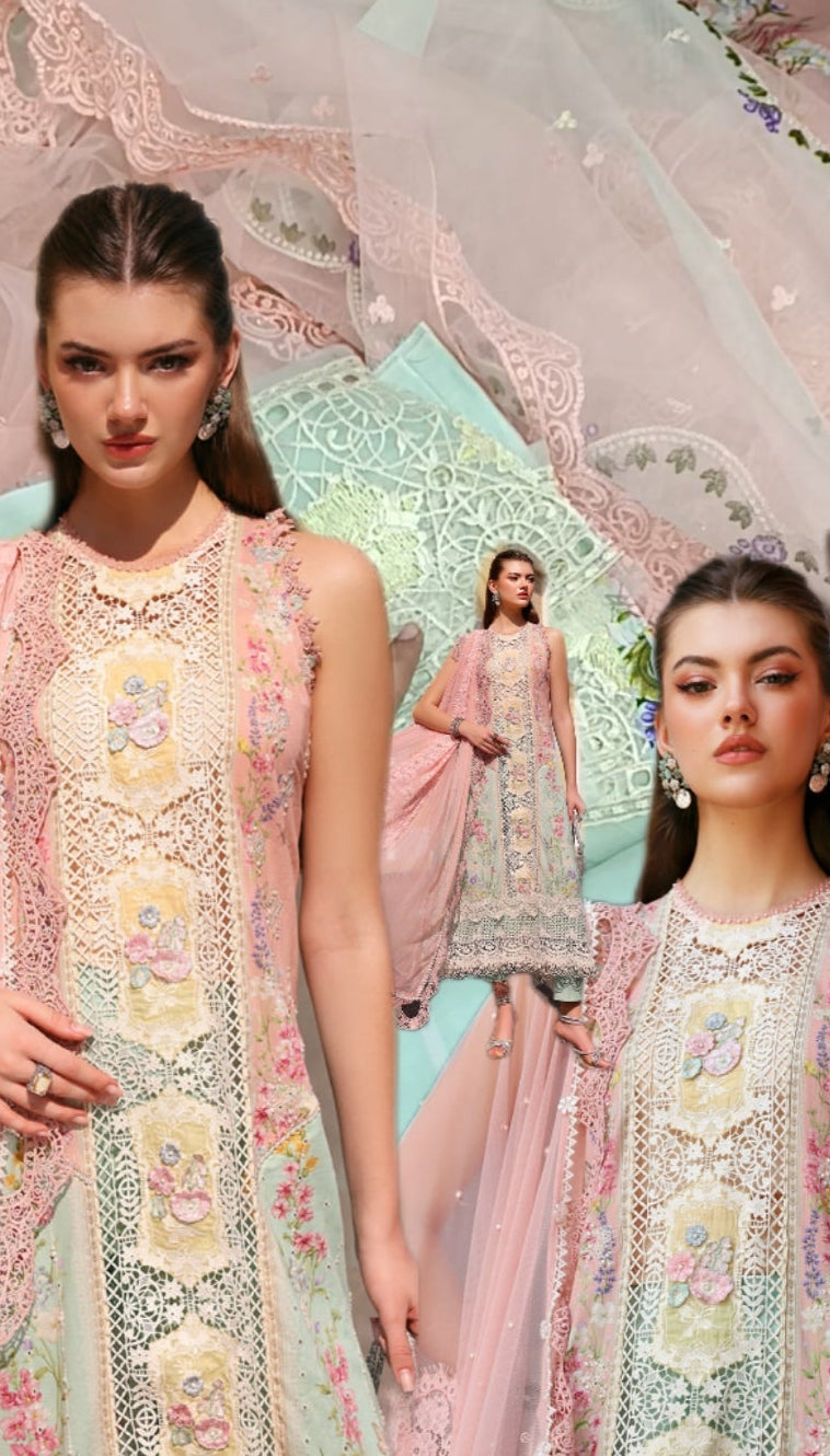 3pc corset pink lawn