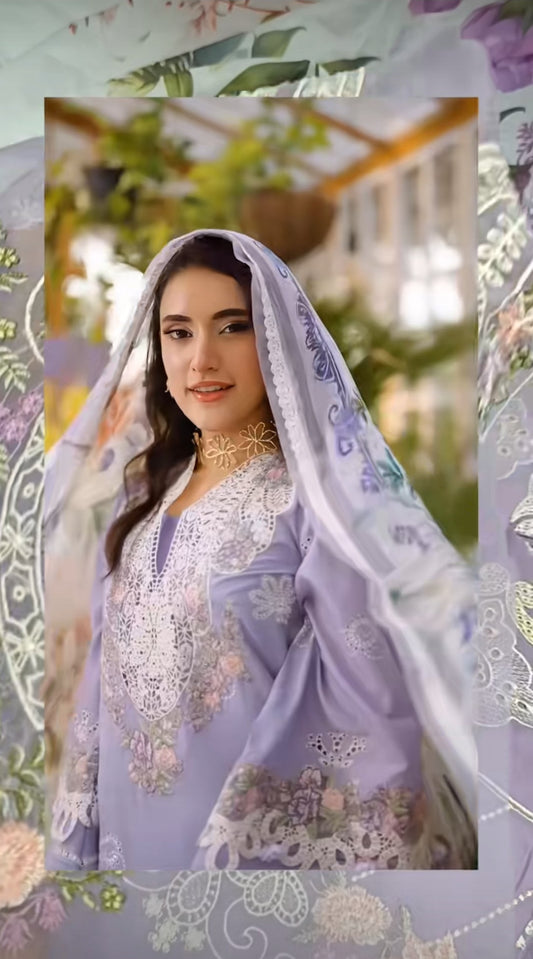 3pc sehar hashmi lilac lawn