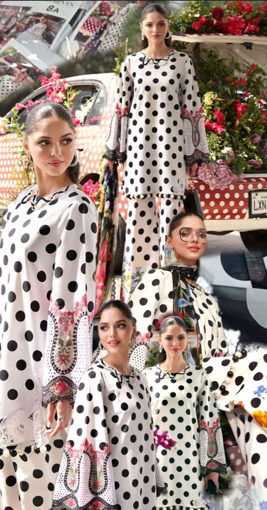 3pc white polka lawn