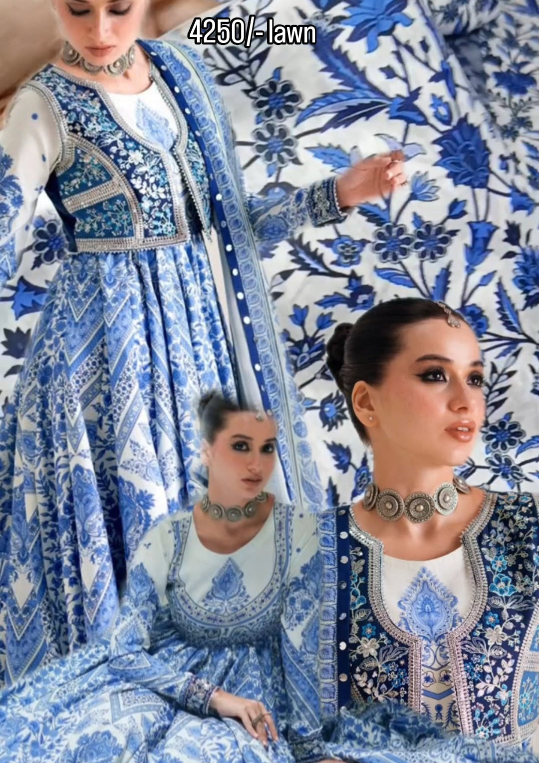 3pc bin ilyas blue frock lawn
