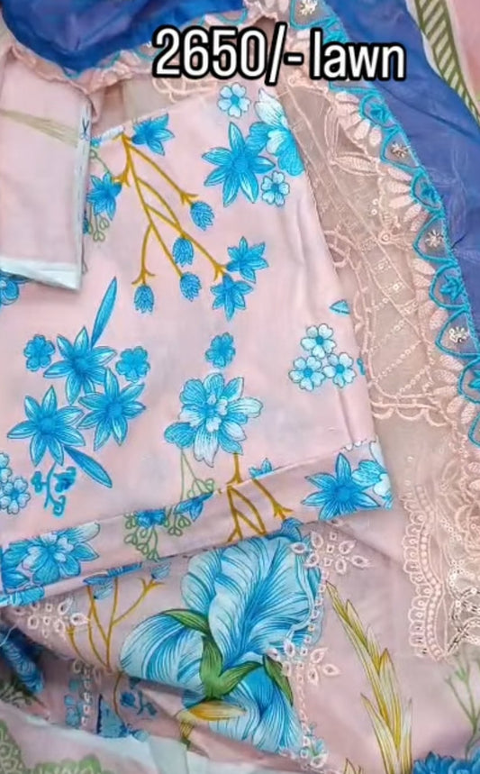 3pc pink Maria b blue flower lawn