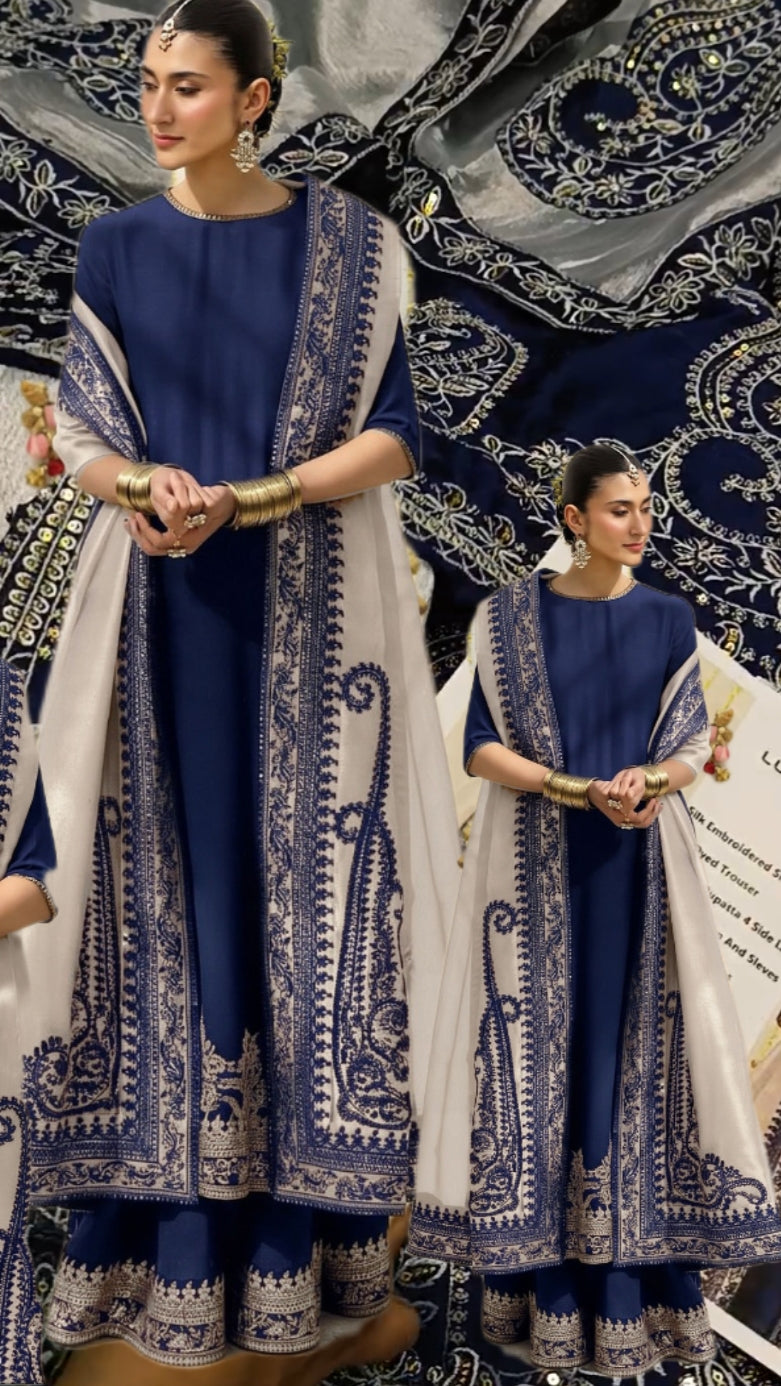 3pc dyot navy blue silk